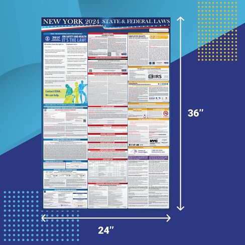 2024 New York State and Federal Labor Laws Poster - OSHA Workplace Compliant Includes FLSA FMLA and EEOC Updates - All in One Required Compliance Posting 16" x 40" - Laminated (POSTER ONLY) in Saudi Arabia