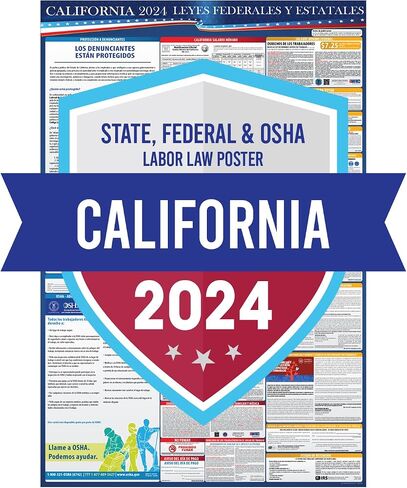 ملصق قوانين العمل الفيدرالية وولاية كاليفورنيا لعام 2024 - النسخة الإنجليزية - متوافق مع OSHA في مكان العمل - نشر الامتثال الكل في واحد مقاس 24 بوصة × 36 بوصة (الإنجليزية) in Kuwait