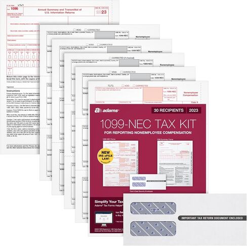 Adams 1099 NEC 3 Up Forms 2022, Tax Forms Kit for 30 Recipients, 5 Part NEC Tax Form Sets with Self Seal 1099 Envelopes and 3 1096 (TXA22905NEC-22) in Saudi Arabia