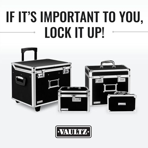 صندوق قفل تخزين Vaultz - صندوق تخزين قابل للقفل مقاس 6.5 × 23 × 13.5 بوصة مع قفل مركب - حقيبة، صندوق دواء، صناديق قفل للأغراض الشخصية، النقود، الكمبيوتر المحمول - أسود على أسود in Kuwait