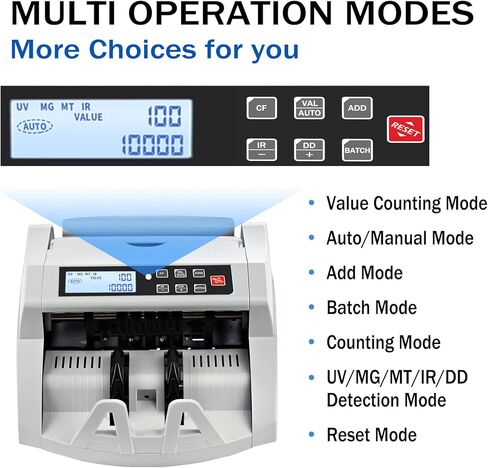 Money Counter Machine Count Value for US Dollar only,UV/MG/MT/IR/DD Detection Bill Counter,Add+Batch/Add+Value Modes Money Counting Machine, Cash Counter with LCD Display in Kuwait