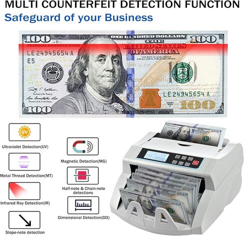 Money Counter Machine Count Value for US Dollar only,UV/MG/MT/IR/DD Detection Bill Counter,Add+Batch/Add+Value Modes Money Counting Machine, Cash Counter with LCD Display in Kuwait