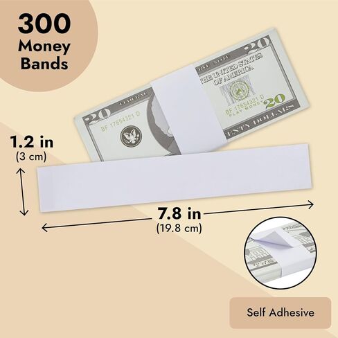 Juvale 300 Pack Money Bands for Cash, Blank Self-Adhesive Currency Straps, Bill Wrappers (White, 7.8x1.2 in) in Kuwait