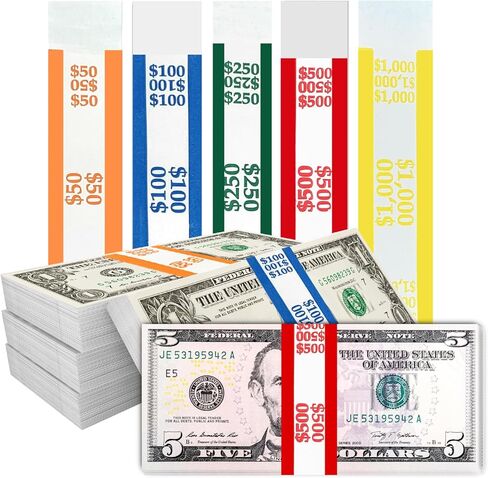 أشرطة أكمام للعملات المعدنية - مصنوعة في الولايات المتحدة الأمريكية (عبوة من 175 قطعة) أغلفة نقود متنوعة ذاتية اللصق للفواتير، أغلفة مرمزة بالألوان تلبي معايير ABA، 7.5 × 1.25 بوصة - ورق كرافت قابل لإعادة التدوير in Kuwait