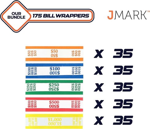 أشرطة أكمام للعملات المعدنية - مصنوعة في الولايات المتحدة الأمريكية (عبوة من 175 قطعة) أغلفة نقود متنوعة ذاتية اللصق للفواتير، أغلفة مرمزة بالألوان تلبي معايير ABA، 7.5 × 1.25 بوصة - ورق كرافت قابل لإعادة التدوير in Kuwait