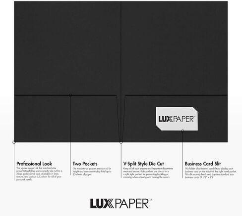 LUXPaper 9" x 12" Presentation Folders | Two Pocket | Black Linen | 100lb. Cover | 50 Qty in Saudi Arabia