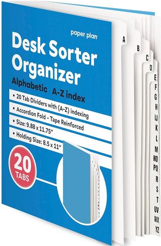 Alphabetical File Organizer - (20 Dividers), 8.5 x 11 Letter Size, A-Z Indexing Tabs - Sturdy, Tape-Reinforced Accordion for Easy Organization in Saudi Arabia
