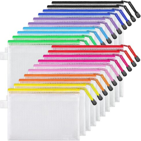 JARLINK 20 Pack 10 Colors Zipper Mesh Document Pouch, 6x9 Inch/A5, Plastic Water-Resistant File Bags, for School Office Supplies, Cosmetics Travel Storage, Assorted Color in Kuwait
