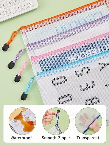 JARLINK 20 Pack 10 Colors Zipper Mesh Document Pouch, 6x9 Inch/A5, Plastic Water-Resistant File Bags, for School Office Supplies, Cosmetics Travel Storage, Assorted Color in Kuwait