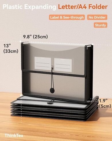 ThinkTex Plastic Expanding File Folder, Transparent envelopes with Snap Closure, No Dividers, Large Capacity, Assorted Colors, Fit Letter/A4 Size - 5 Packs in Saudi Arabia