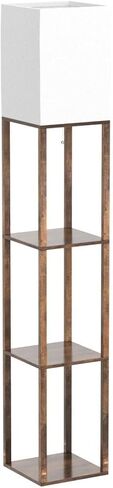 RUNTOP Floor Lamp with Shelves, Modern Shelf Lamp for Display Storage, 3 Color Temperature Wood Narrow Standing Corner Lamp with 8W Bulb for Living Room Decor, Bedroom, Office, Home Decor(Brown) in Kuwait