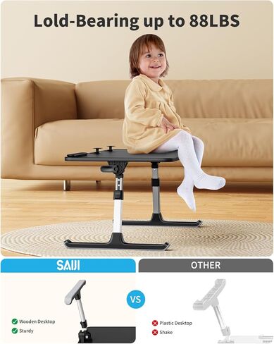 Laptop Desk for Bed, SAIJI Height & Angle Adjustable Laptop Stand for Bed, Lap Desk Bed Tray Table, Light Weight Foldable Portable Laptop table for Couch Sofa Chair Floor Desk for Adults, Kids (Black) in Saudi Arabia