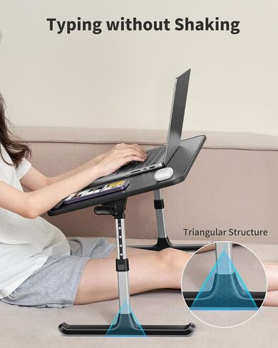 Laptop Desk for Bed, SAIJI Height & Angle Adjustable Laptop Stand for Bed, Lap Desk Bed Tray Table, Light Weight Foldable Portable Laptop table for Couch Sofa Chair Floor Desk for Adults, Kids (Black) in Saudi Arabia