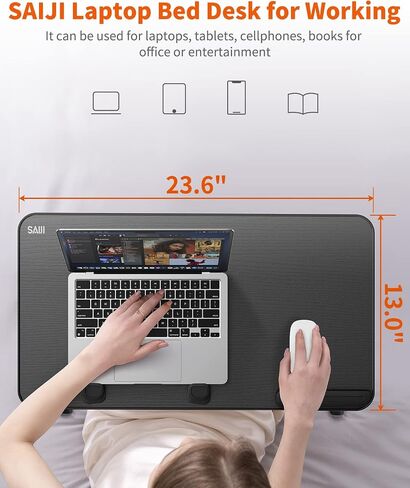 Laptop Desk for Bed, SAIJI Height & Angle Adjustable Laptop Stand for Bed, Lap Desk Bed Tray Table, Light Weight Foldable Portable Laptop table for Couch Sofa Chair Floor Desk for Adults, Kids (Black) in Saudi Arabia