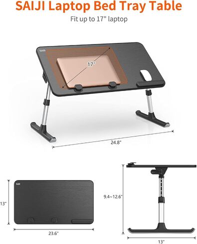 Laptop Desk for Bed, SAIJI Height & Angle Adjustable Laptop Stand for Bed, Lap Desk Bed Tray Table, Light Weight Foldable Portable Laptop table for Couch Sofa Chair Floor Desk for Adults, Kids (Black) in Saudi Arabia