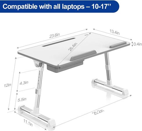 Besign LT06 Pro Adjustable Laptop Table [Large Size], Portable Standing Bed Desk, Foldable Sofa Breakfast Tray, Notebook Computer Stand for Reading and Writing, Black in Kuwait