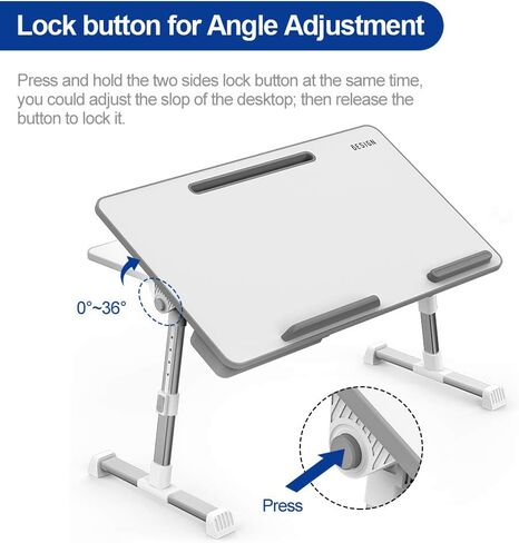Besign LT06 Pro Adjustable Laptop Table [Large Size], Portable Standing Bed Desk, Foldable Sofa Breakfast Tray, Notebook Computer Stand for Reading and Writing, Black in Kuwait