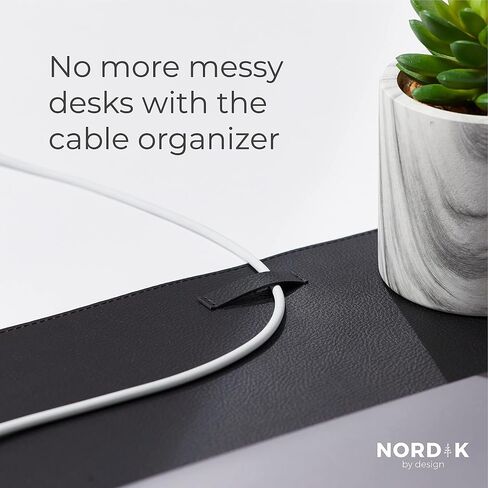 منظم كابلات حصيرة المكتب الجلدية من Nordik (أسود بيبل 35 × 17 بوصة) حصيرة ماوس ممتدة ممتازة لملحقات المكاتب المنزلية - واقي وسادة مكتب جلدي نباتي كبير وديكور وسادات نشاف المكتب in Saudi Arabia