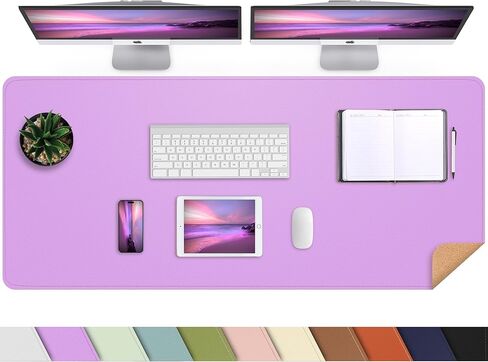 AFIING Leather Desk pad Protector, Large Non-Slip Office Desk Mat with Natural Cork & PU Leather, Waterproof Writing Mouse Pad for Office and Home (55in*17in,Beige) in Kuwait