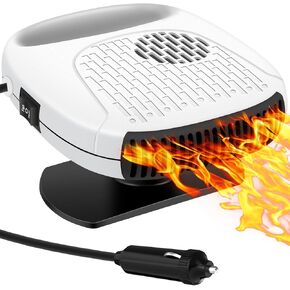 Car Heater 12V 120W Automobile Windshield Fast Heating Defrost Defogger with Plug in Cigarette Lighter, 2 in 1 Modes Fast Heating/Cooling Function, White