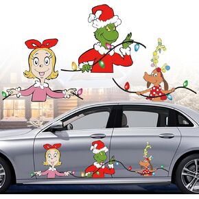Christmas Car Decals Decorations, 3 Pcs Waterproof Cute Cartoon Christmas Car Stickers, Funny Holiday Decal for Car Window Wall Laptop Holiday Gift (Style C)