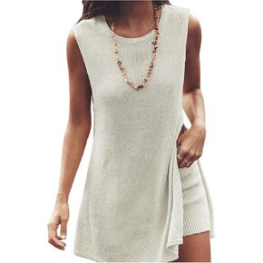 Verdusa Women's Knitted Two Piece Outfit Split Tank Top and Shorts Sweater Sets