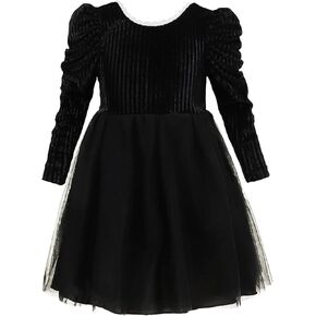 Kucnuzki Toddler Tutu Dress Little Girl Puff Sleeve Backless Fall Winter Princess Dress Flower Girls Velvet Dress 2-7Y