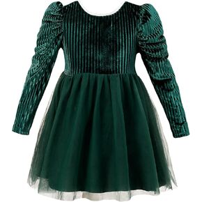 فستان توتو للأطفال الصغار من Kucnuzki فستان للفتيات الصغيرات بأكمام منتفخة بدون ظهر للخريف والشتاء فستان الأميرات للفتيات الصغيرات فستان مخملي من 2-7 سنوات in Kuwait