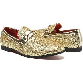 Men Loafer Metallic Textured Slip-on Glitter Sequins Fashion Wedding Dress Shoes Golden