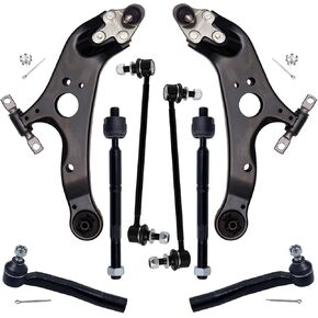 8Pc Front End Suspension Kit Fit For 2011-2020 To-yota Sienna, 2 Lower Control Arm w/Ball Joint 2 Sway Bar Link 4 Outer & Inner Tie Rod End (# K622035 K622036 K750574 EV801518 ES800997 ES800998)