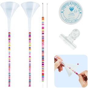 Beading Funnel, Bead Spinner Needles, Beading Tools Kit for Clay Bead, 2 PCS Beading Tools for Making with a Reel of Thread for Beading Bracelet Necklace Making for Clay Beads