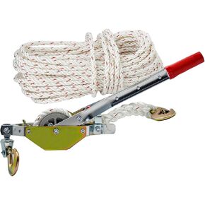 Rope Puller, 3/4 Ton Capacity with100 Feet 5/8 inch Dia. Rope 2 Hook Come Along Winch Heavy Duty Ratchet Power Puller Tool ffor Tree Felling, Moving Boats and Trailers, Securing Materials Logs