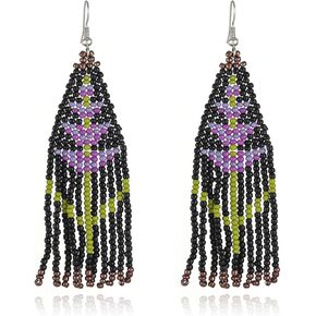 Boho Native Long Plant Lavender Tassel Beaded Earrings for Women Girls Tribal Ethnic Native Seed Beads Fringe Drop Dangle Earrings,Large Colorful Chandelier Earrings Statement Handmade Jewelry Gifts (Lavender) in Kuwait
