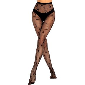 MANZI Fishnet Tights for Women Lace Patterned Black Fishnets High Waist Goth Net Stockings Pantyhose