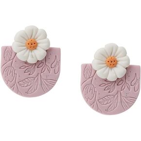 Handmade Polymer Clay Rattan Flower Earrings Geometric Bohemian Love Flower Geometric Earrings Lightweight Exquisite Jewelry Gifts Suitable for Female-D