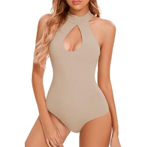 CHYRII Womens Sexy Halter Bodysuit Tops Sexy Cutout Sleeveless Going Out Tops