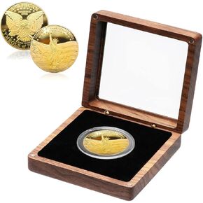 Walnut Wood Coin Display Case, Challenge Coin Holder, Acrylic Clear Cover, Adjustable Coin Slot Size, Ideal for Collecting Different Sizes of Silver Dollar Coins, Military Coins, Medal