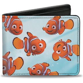 Buckle-Down Men's Disney Wallet, Bifold, Swimming Bubbles Collage Blues, Vegan Leather, Finding Nemo, 4.0" x 3.5"