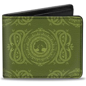 Buckle-Down Wizards of the Coast Bifold Wallet with Standard Billfold and Card Slots, Magic the Gathering Planeswalker Forest Mana Traits Greens Color, Vegan Leather