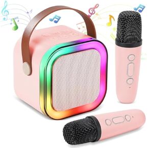 Karaoke Machine, Karaoke Machine for Adults Mini Portable Bluetooth Karaoke Speaker with 2 Wireless Microphones and LED, Birthday Gift for Boys and Girls, Home KTV(White)