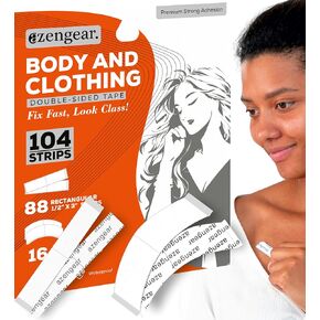 شريط للجسم مزدوج الجوانب من aZengear للملابس والحجاب والفستان (عبوة من 104 شريط) - شفاف وشفاف والتصاق قوي لجميع أنواع البشرة وأقمشة الملابس العصرية