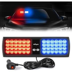 Nilight Red Blue 48LED Visor Strobe Lights Interior Windshield Emergency Warning Lights Super Bright LED Strobe Lights for Police Enforcement Firefighters Vehicle Trucks