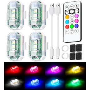 4Pcs Wireless LED Strobe Lights with Remote Control,USB Rechargeable Led Emergency Warning Lights with 8 Colors, Waterproof Led Lights for Car Motorcycle Drone Aircraft Bike