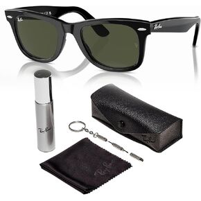 Ray-Ban RB2140 Original Wayfarer BIO-ACETATE Classic Square Shape Sunglasses With Eyewear Kit Bundle - High Bridge Fit - Ideal Formal and Casual Wear Square Sunglasses