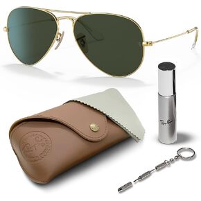 Ray-Ban RB3025 Classic Aviation Collection Aviator Shape Sunglasses With Eyewear Kit Bundle - Adjustable Nose Pads - Ideal Formal and Casual Wear Retro Sunglasses