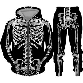 Hicawetp Men's 2 Pieces Tracksuit Set Novelty Skeleton Print Zip Up Hoodie Sweatpants Set For Men Women Jogging Sweat Suits