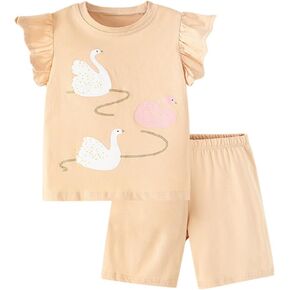 Toddler Girl Summer Short Set Cotton Outfits Rainbow Print Short Sleeves T Shirt Tops and Shorts 2 Piece Sets