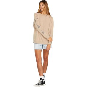 Volcom Women's Stone Magic Boyfriend Crew Fleece Sweatshirt, Taupe, Small