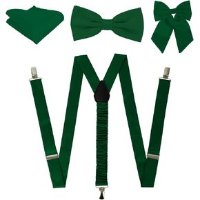 Wedding Set:Y-Back Suspender and Bowtie Handkerchief Set with Matching Women Hair Bow-Suspender for Wedding