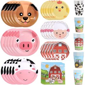 170 Pcs Farm Animals Plates and Napkins Set, Barn Theme Farm Animals Party Supplies Include Plates,Napkins and Cups Farm Birthday Decorations for Kids Birthday, Baby Shower